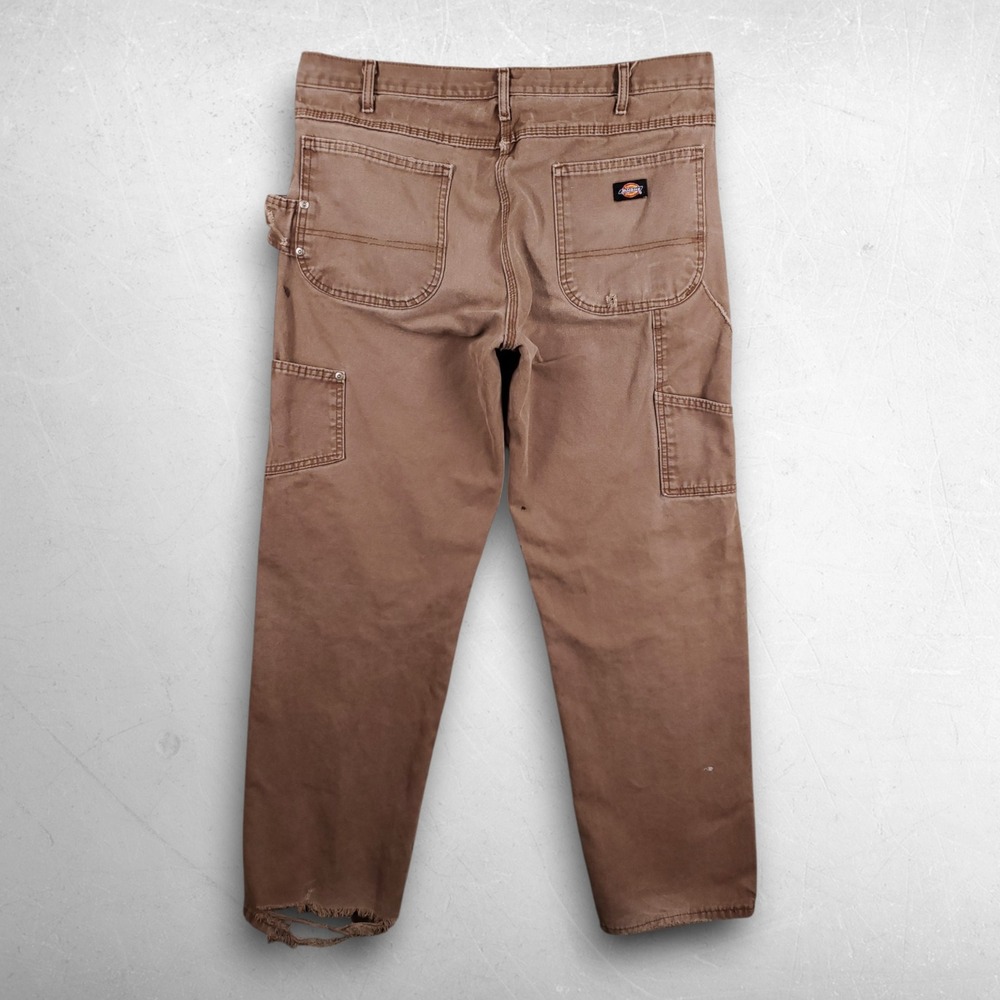 Dickies Relaxed Fit Canvas Carpenter Pants Men 36x32 Brown Rugged Workwear - Picture 2 of 15